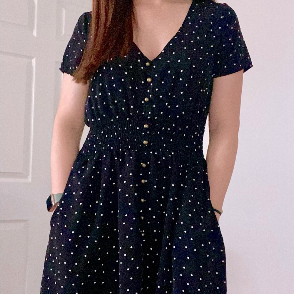 ModCloth Black & White Polka Dot Ankle Length Dress Size Small EUC